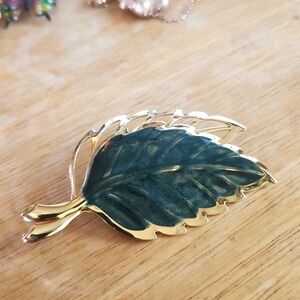 Gold and Green Fall Leaf Brooch Pin